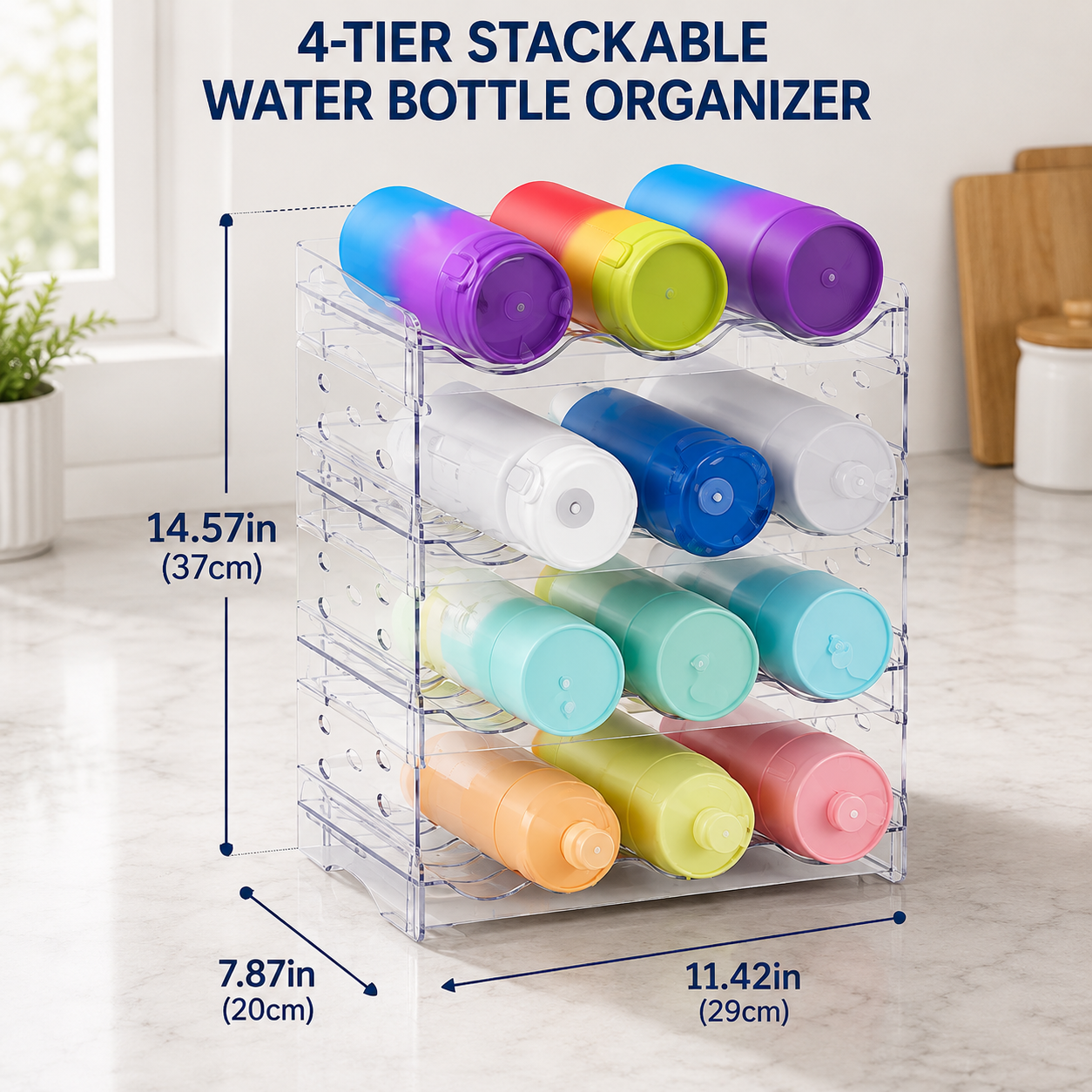 4-Tier Clear Water Bottle Organizer
