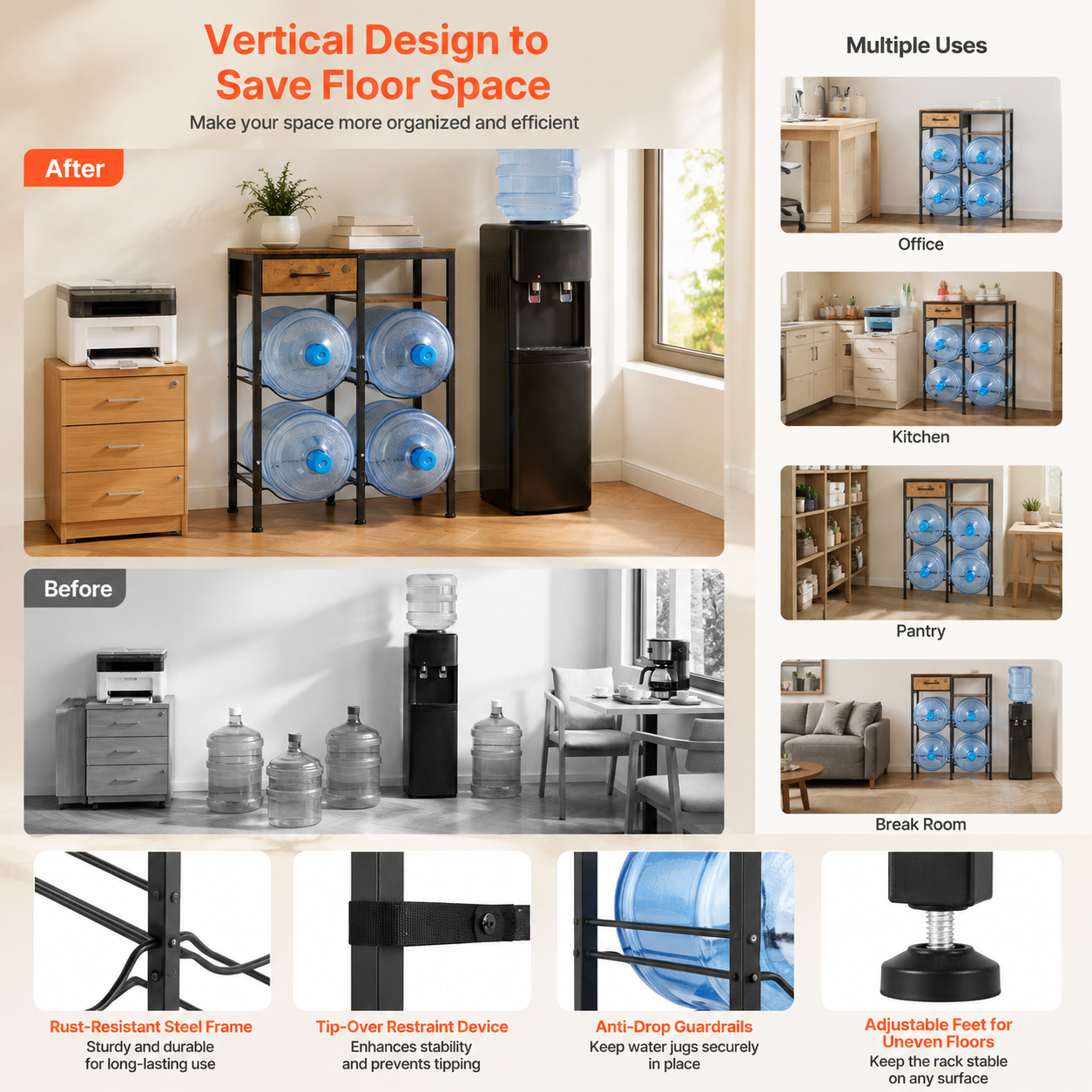 4-Tier Double-Row Water Jug Rack