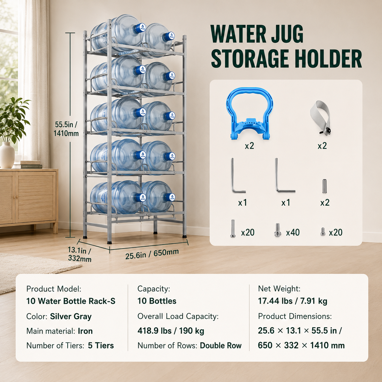 5-Tier Dual-Row Water Jug Rack