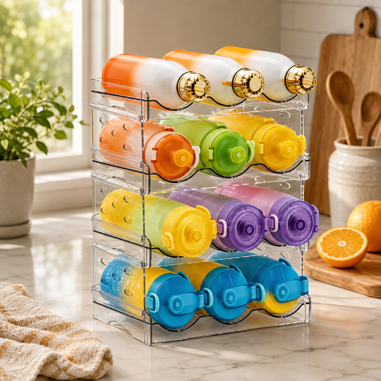 4-Tier Clear Water Bottle Organizer