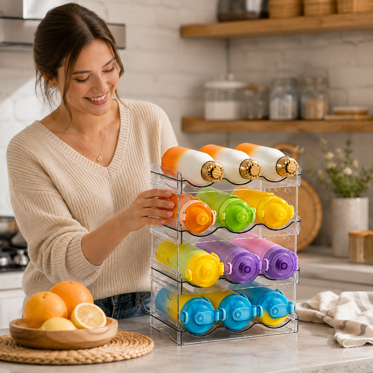 4-Tier Clear Water Bottle Organizer