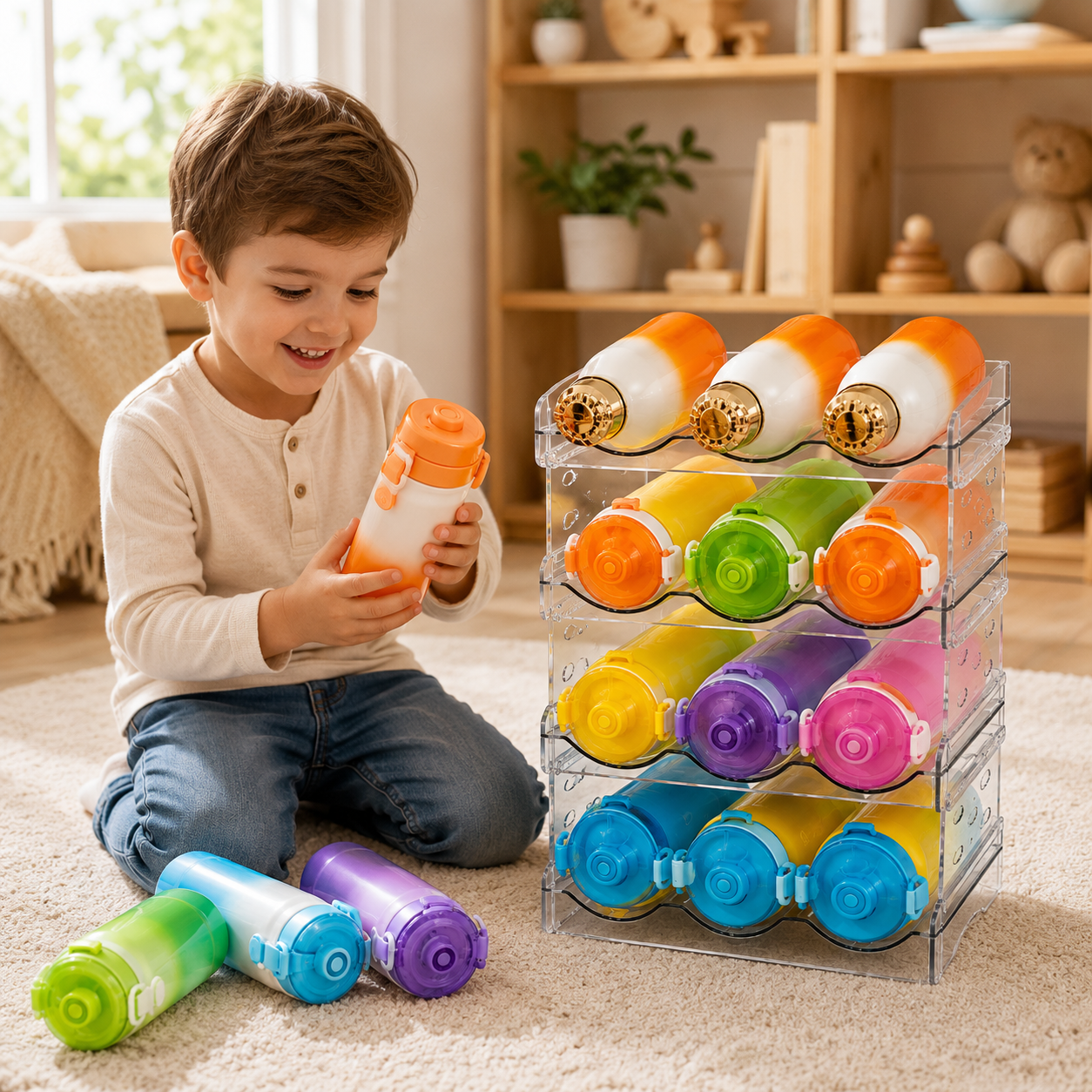 4-Tier Clear Water Bottle Organizer