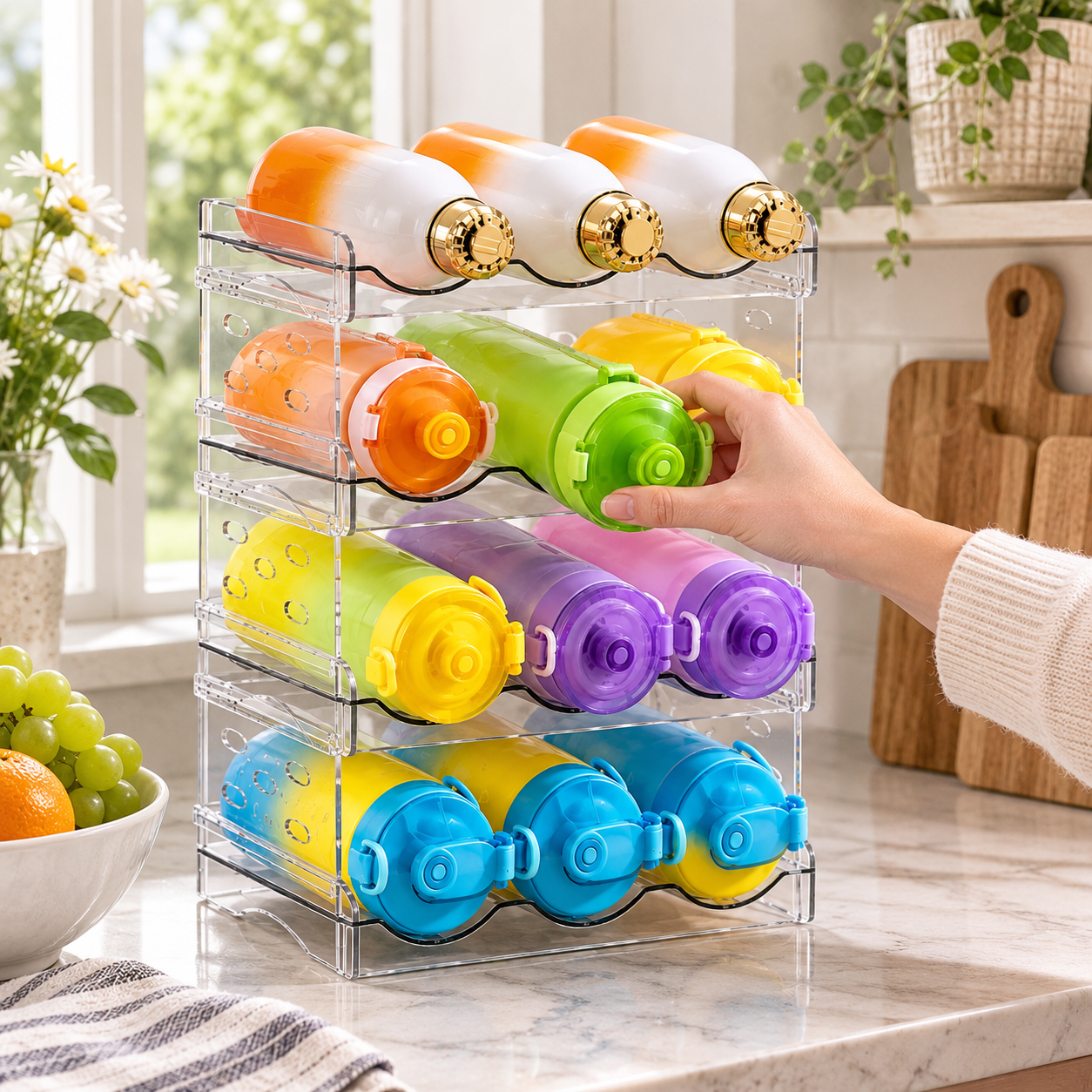 4-Tier Clear Water Bottle Organizer