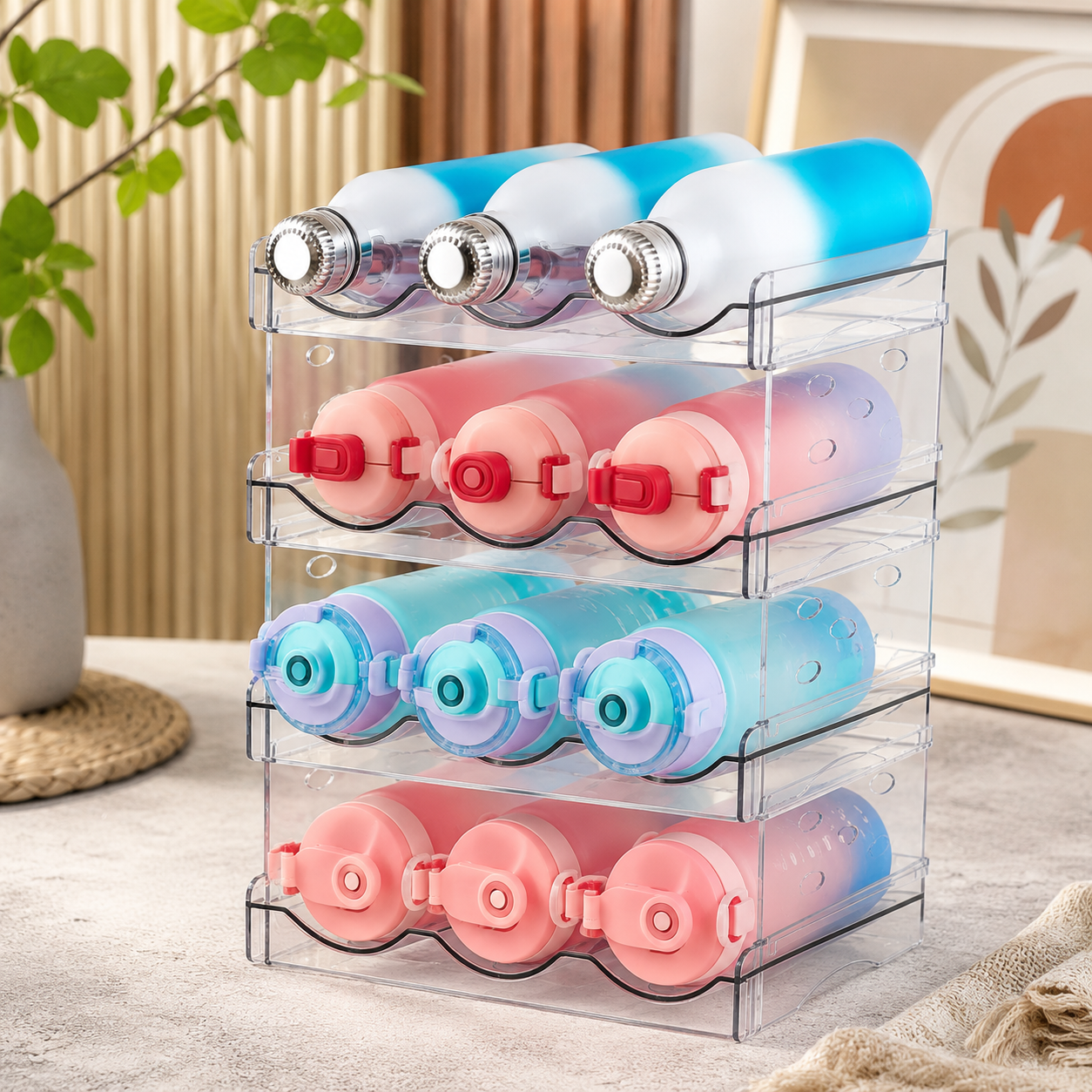 4-Tier Clear Water Bottle Organizer