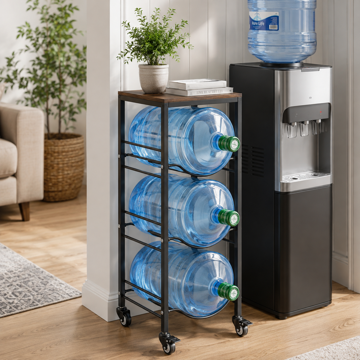 4-Tier Water Jug Rack with Shelf