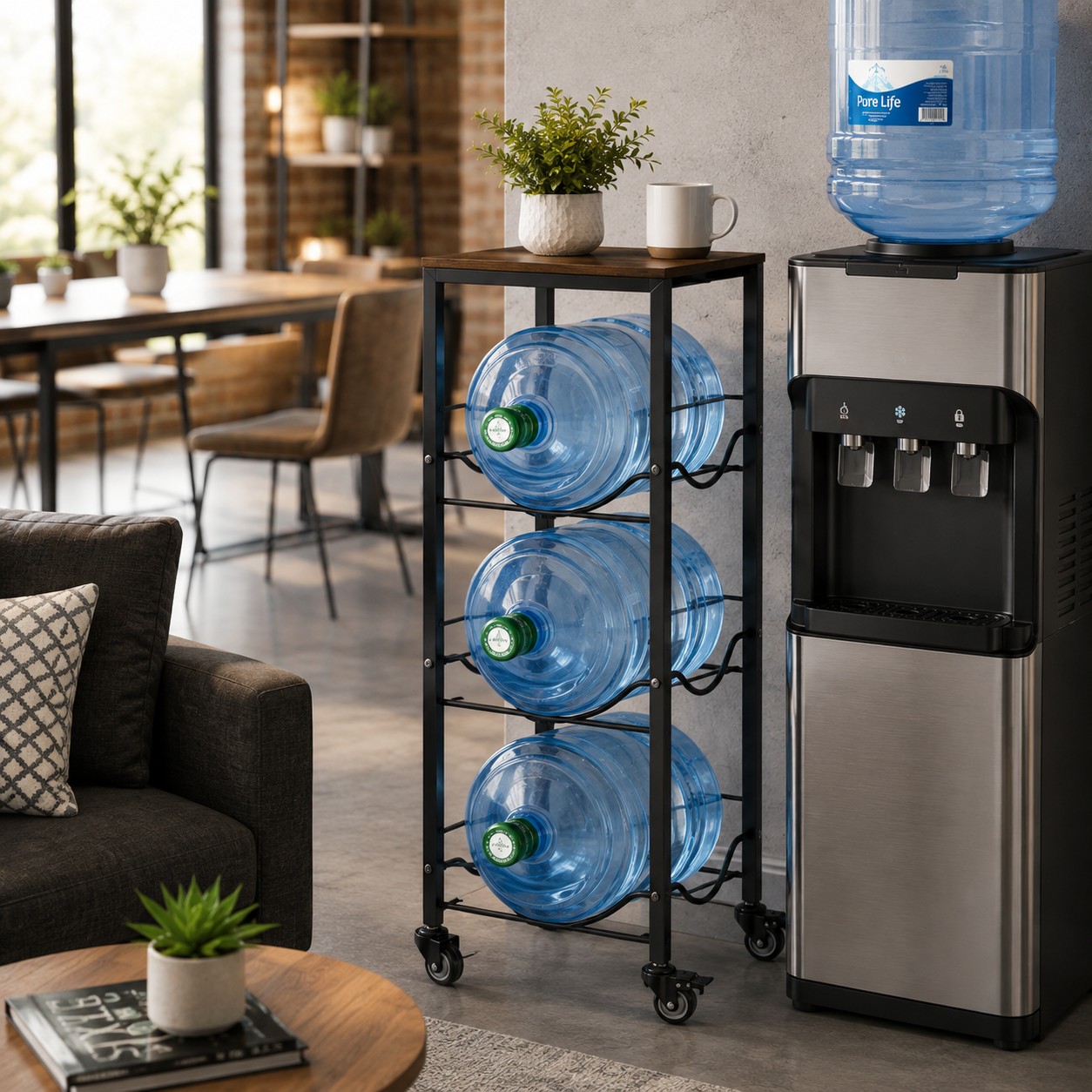 4-Tier Water Jug Rack with Shelf