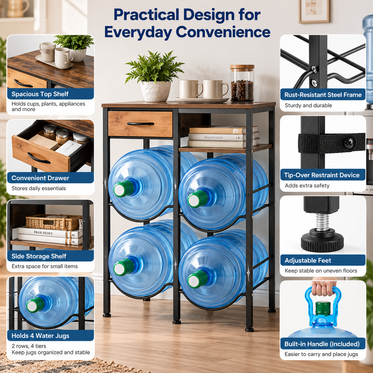 4-Tier Double-Row Water Jug Rack